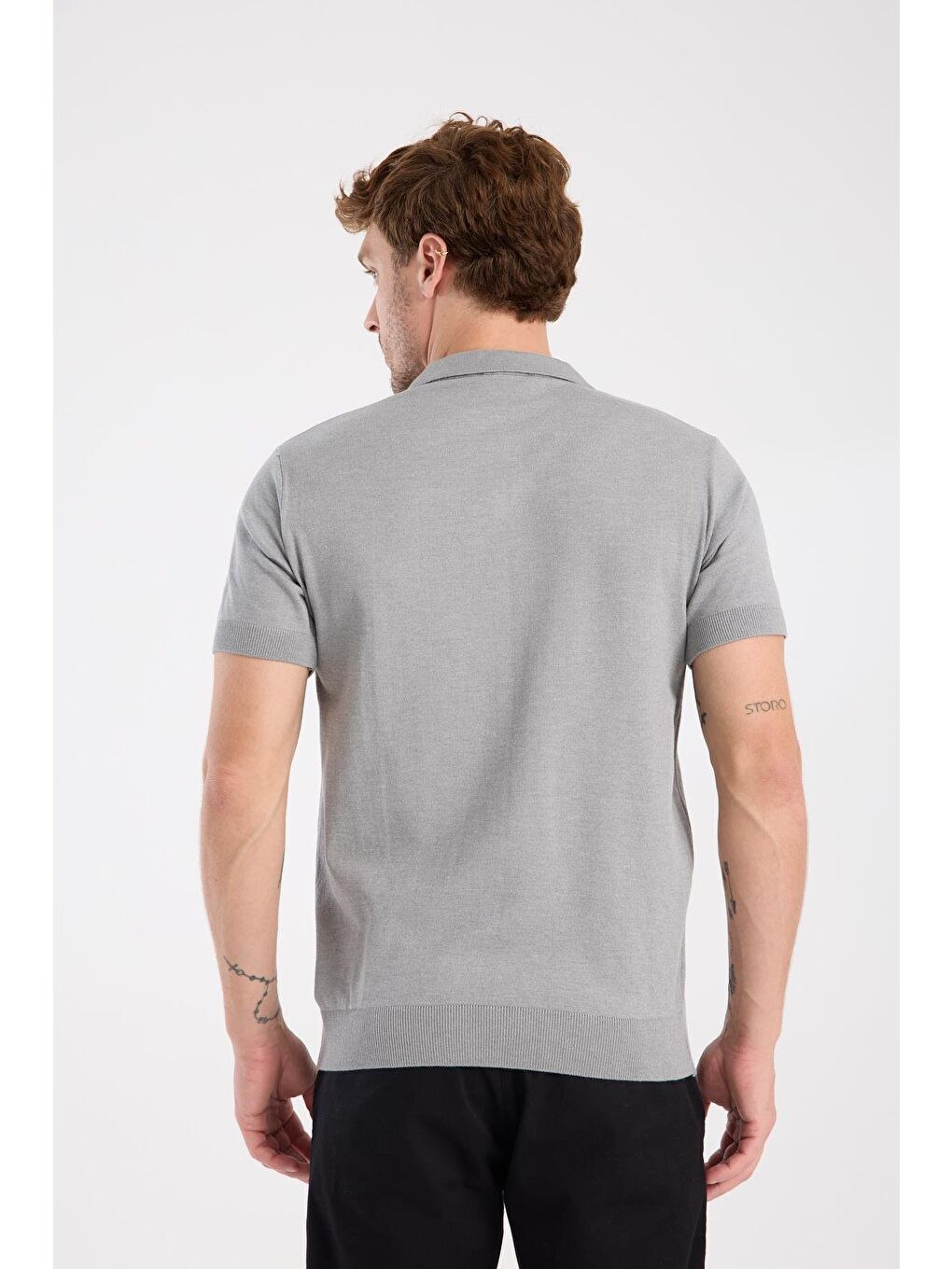 Aclub Alfa Örme Kumaş Viskon Karışımlı Slim Fit Gri Polo Yaka Erkek Düz Polo Shirt-6