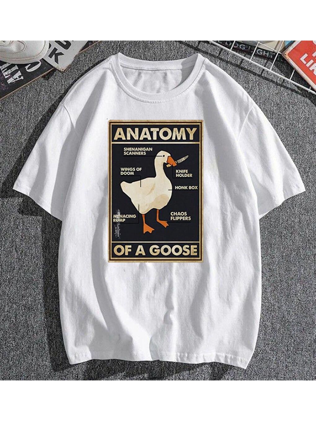 Touz Moda Beyaz Duck Anatomy Baskılı Beyaz Unisex Oversize T-shirt - 1