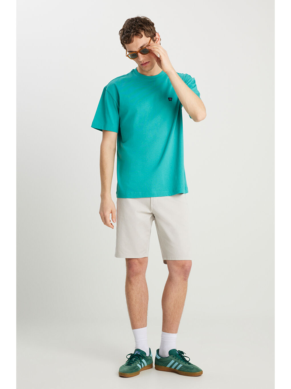 %100 Pamuk Relaxed Fit Geniş Kesim Minimal Logo Yeşil Tişört-2