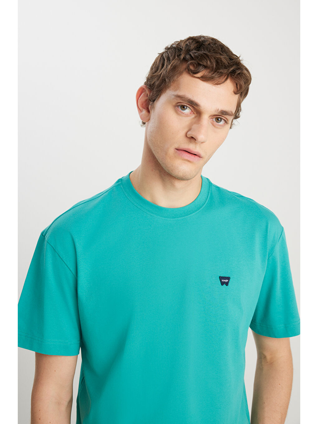 %100 Pamuk Relaxed Fit Geniş Kesim Minimal Logo Yeşil Tişört-3