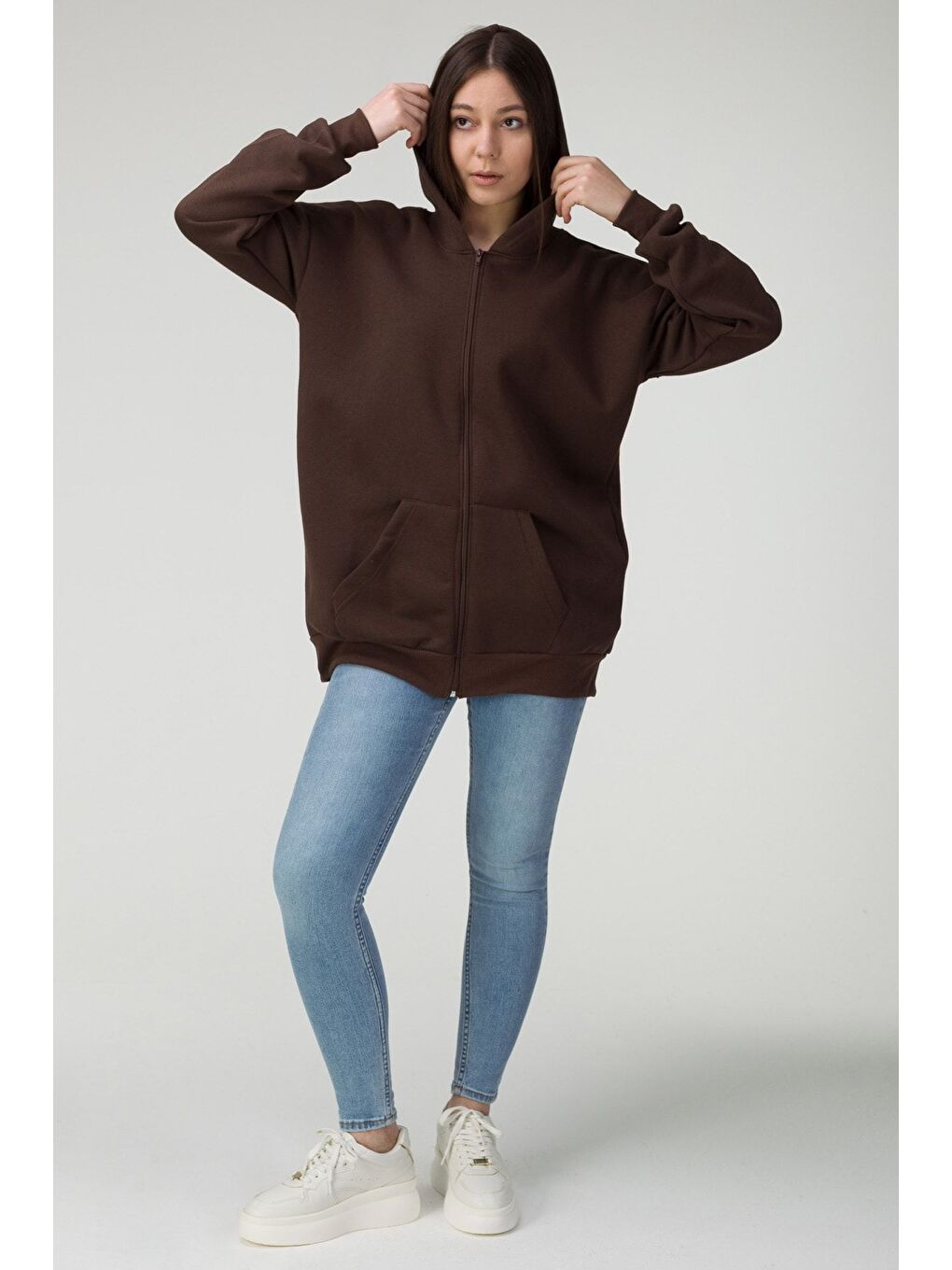 Kadın Kahverengi Oversize Hırka-2