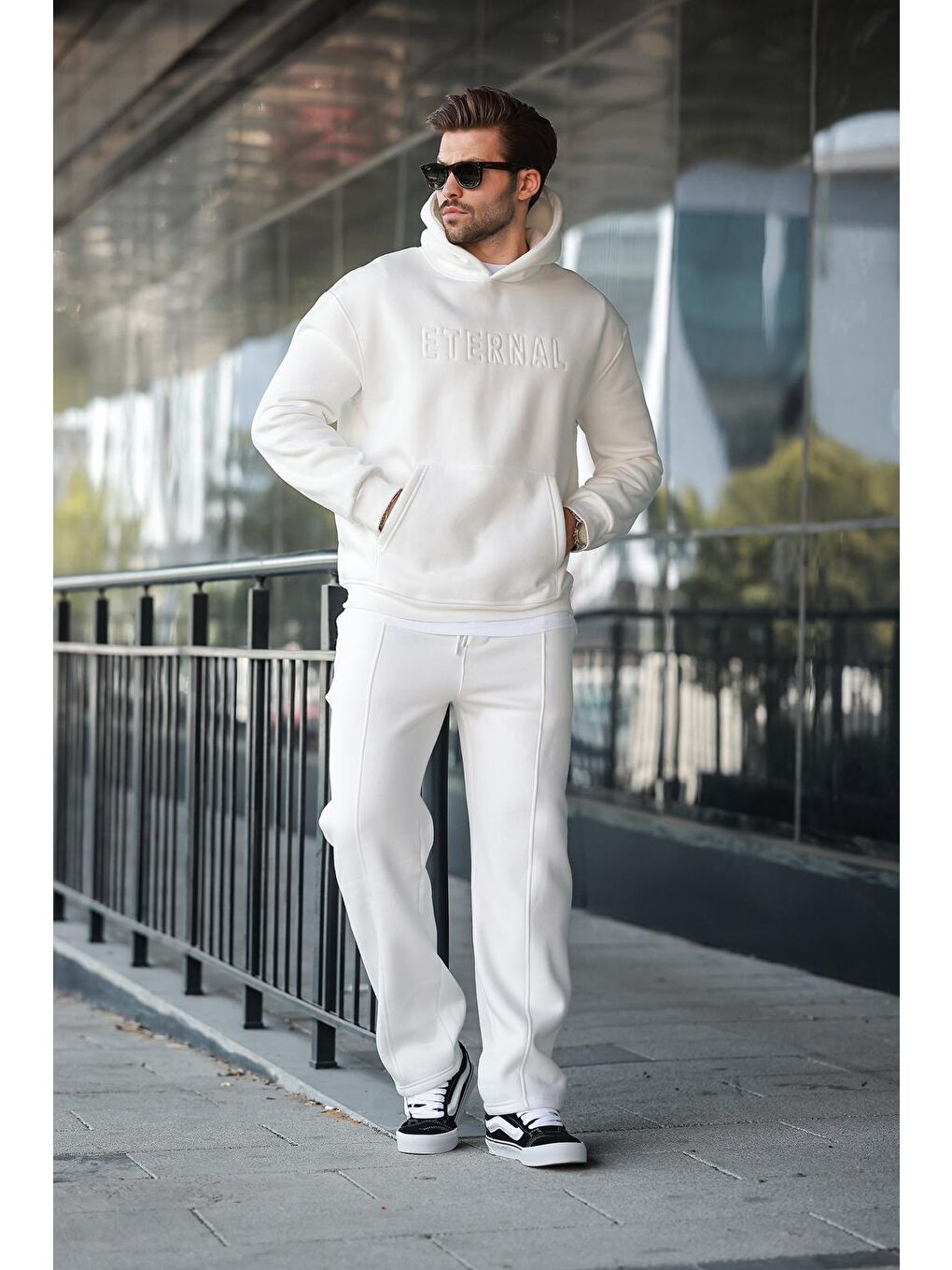 Ekru Kapüşonlu Erkek Eşofman Takımı E7324-1