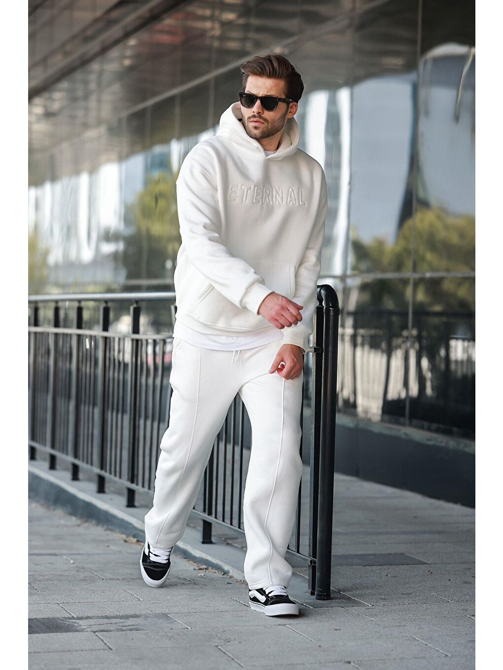 Ekru Kapüşonlu Erkek Eşofman Takımı E7324-3