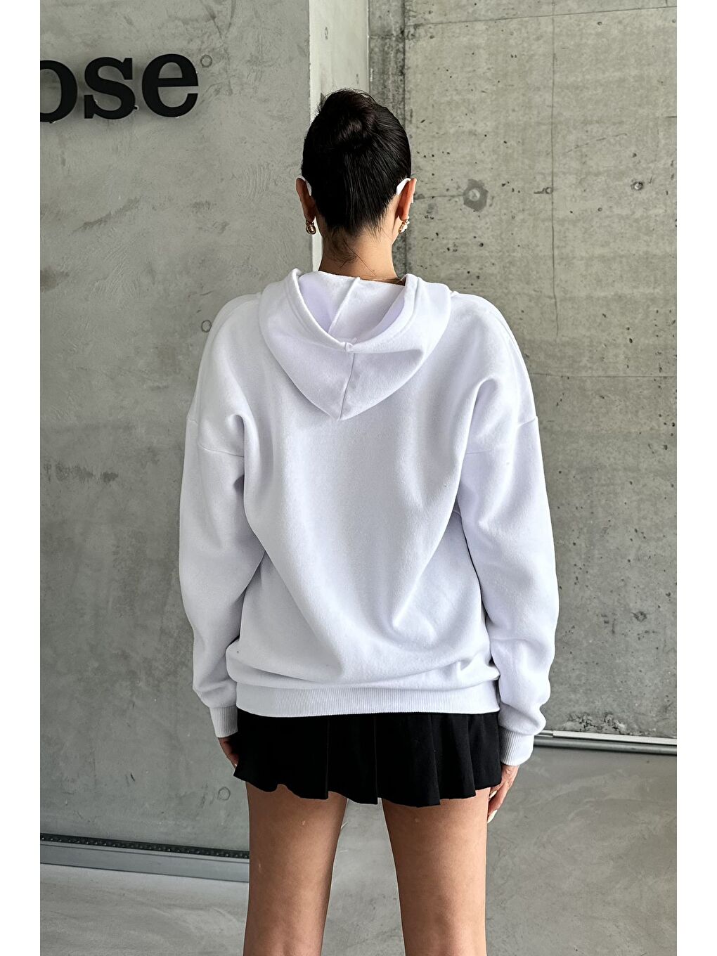 Kadın Beyaz Hola Baskılı Oversize Fermuarlı Hırka-1