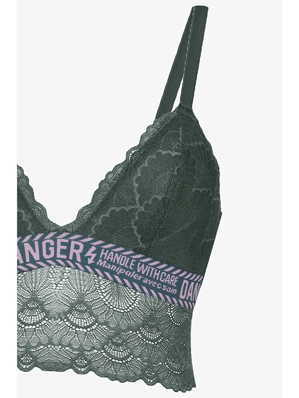 Yeşil Kadın Danger Yazılı Lastikli Dantelli Büstiyer Takım-1
