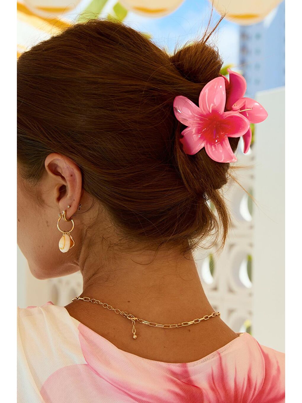 Pembe Büyük Hibiscus Lüks Asetat Mandal Toka-2