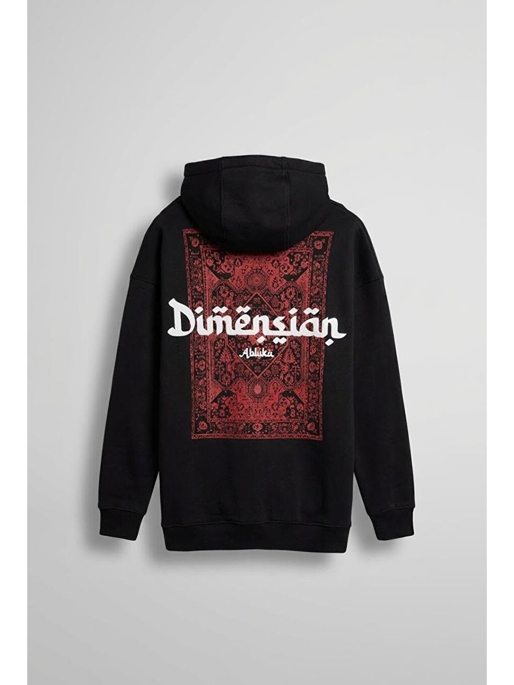 Erkek Oversize Dimension Baskılı Premium Kapüşonlu Sweatshirt Siyah Kırmızı