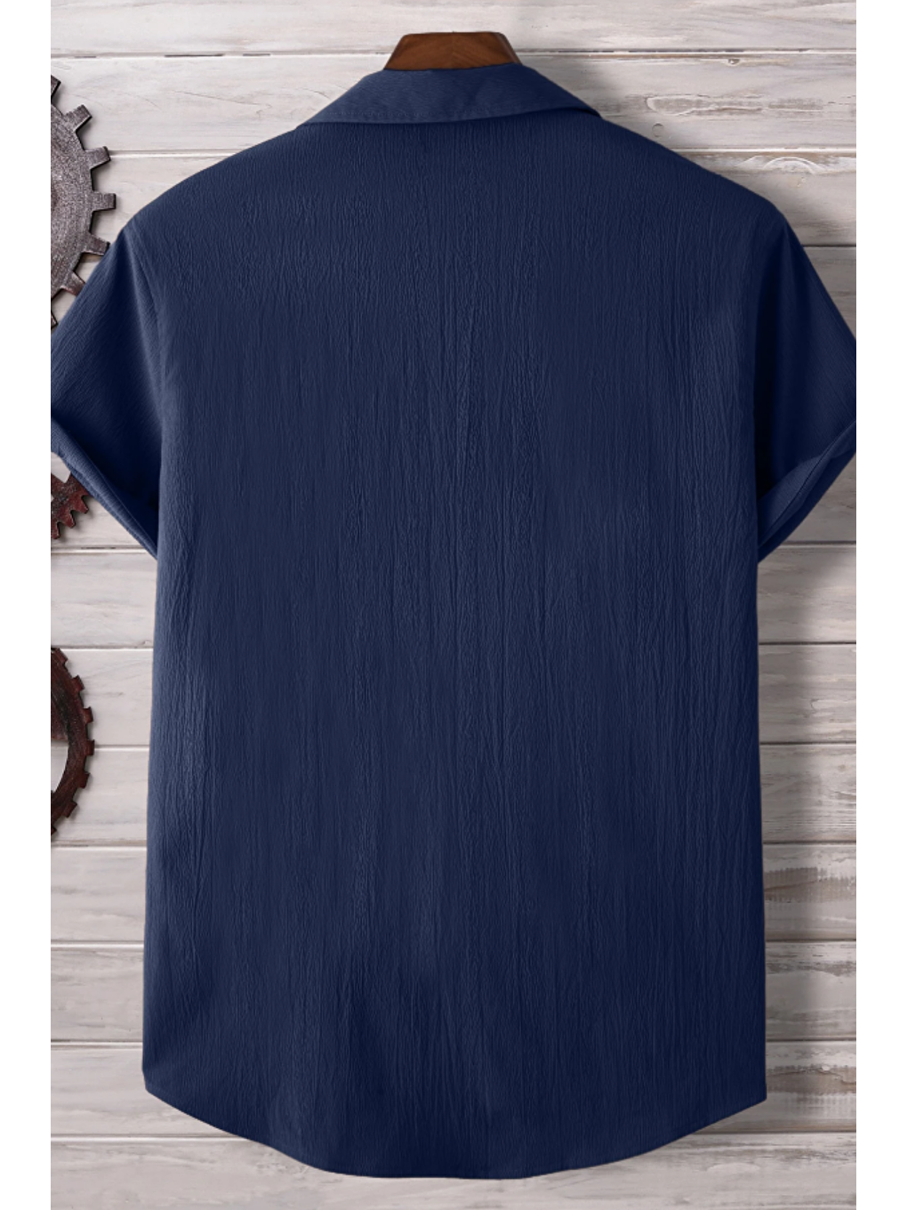 Lacivert Yarım Regular Apaş Yaka Kısa Kol Müslin Kumaş Erkek Gömlek-1