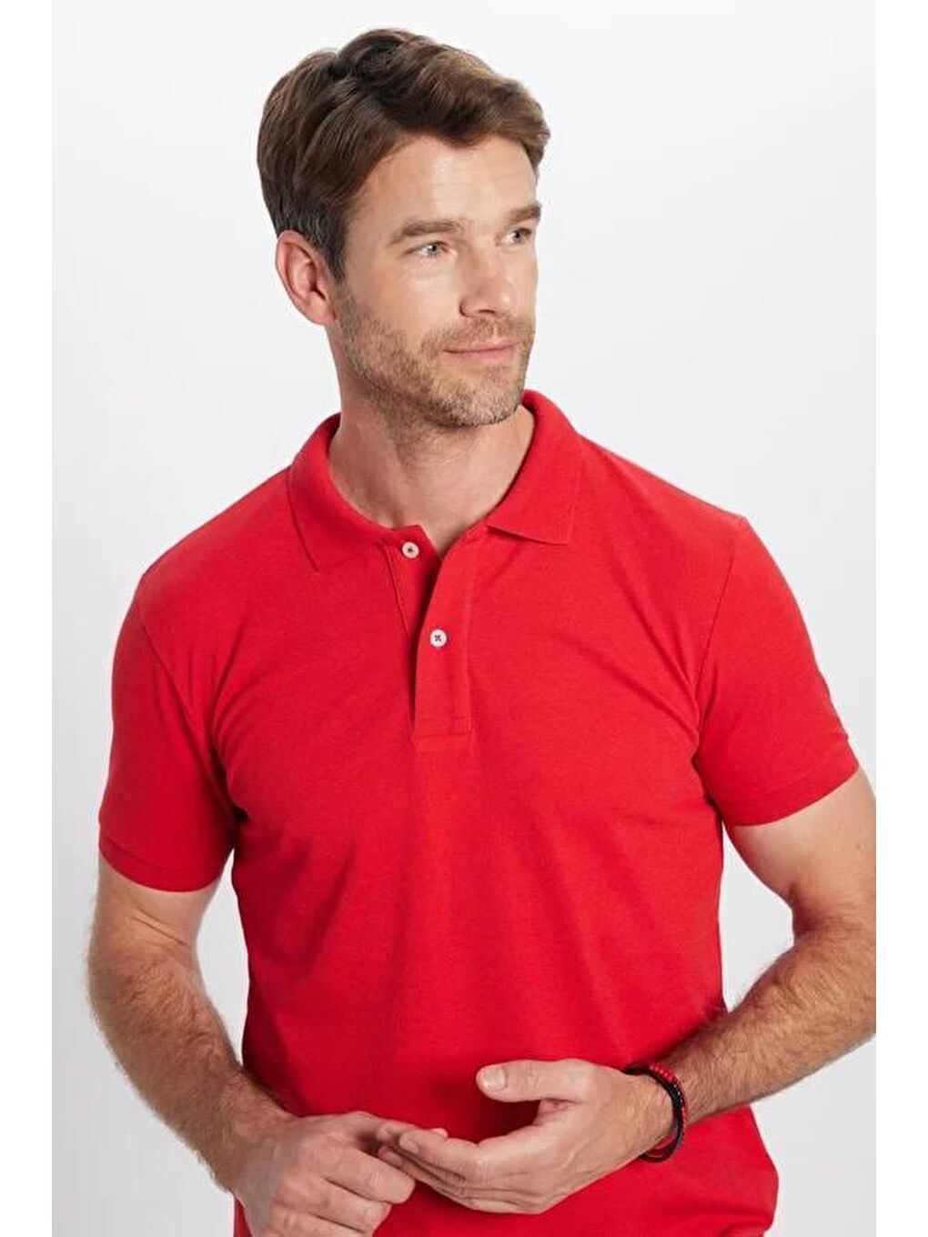 Karışık Erkek 5'li Paket Kırmızı-Saks Mavi-Zümrüt Yeşili-Mavi-Bej Slim Fit Pamuklu Düz Pike Polo Yaka Tişört-1