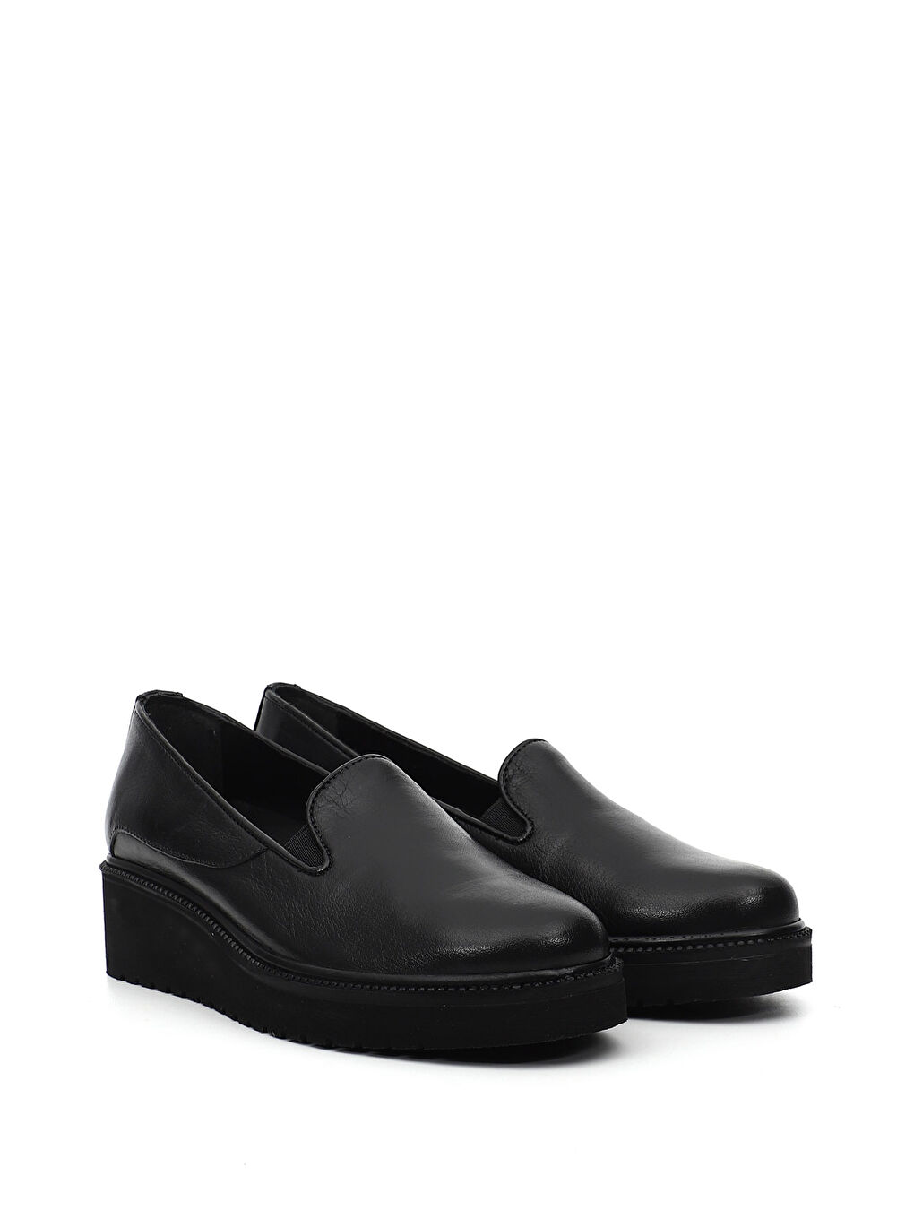 Siyah Kadın SİYAH Dolgu Taban Hakiki Deri Ayakkabı-2