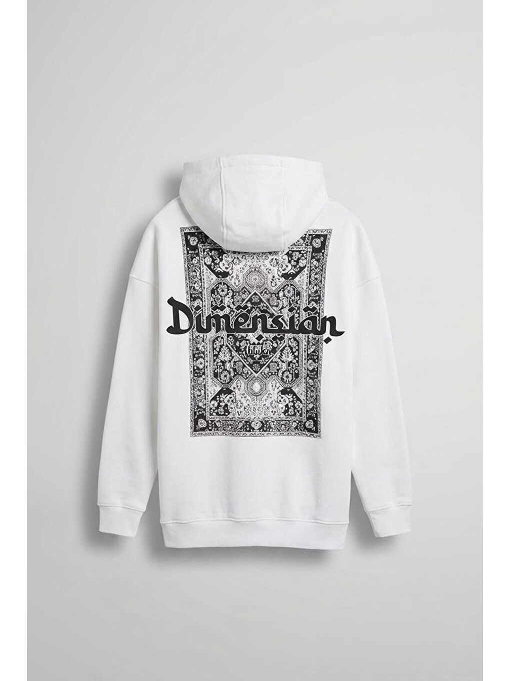 Erkek Oversize Dimension Baskılı Premium Kapüşonlu Sweatshirt Ekru Siyah