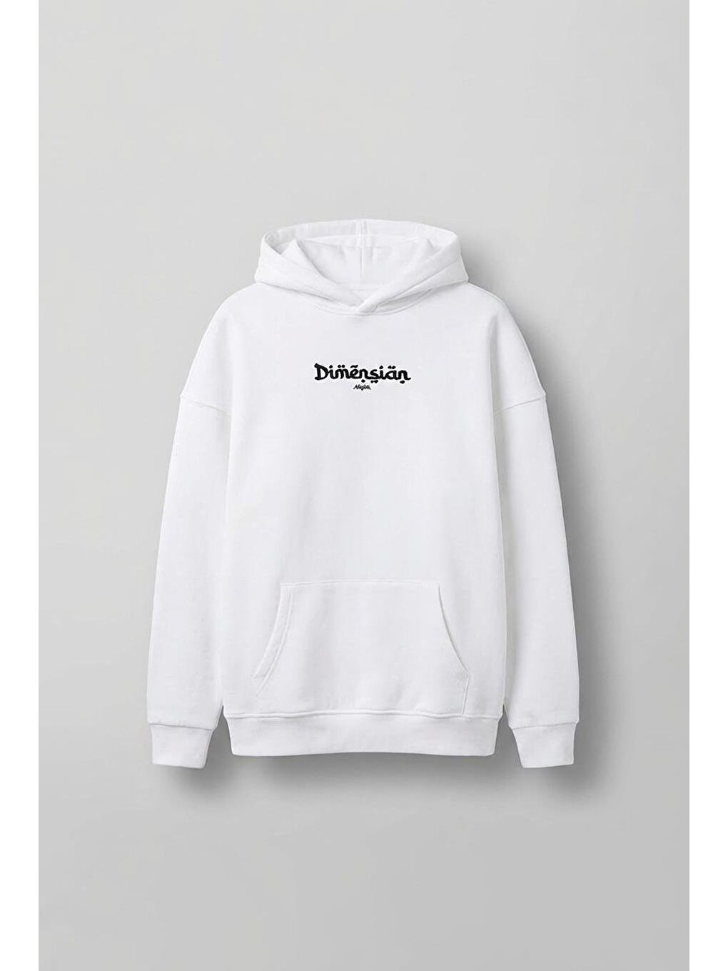 Erkek Oversize Dimension Baskılı Premium Kapüşonlu Sweatshirt Ekru Siyah-1