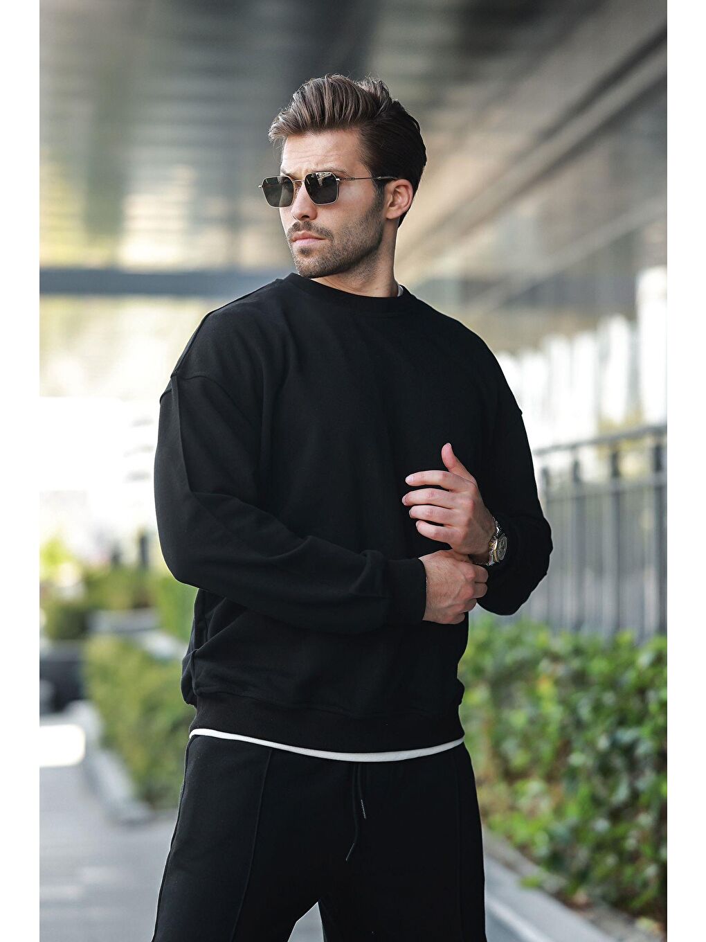 Siyah Bisiklet Yaka Basic Erkek Eşofman Takımı E7323-3