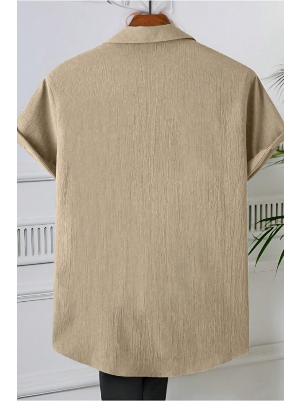Bej Yarım Regular Apaş Yaka Kısa Kol Müslin Kumaş Erkek Gömlek-1