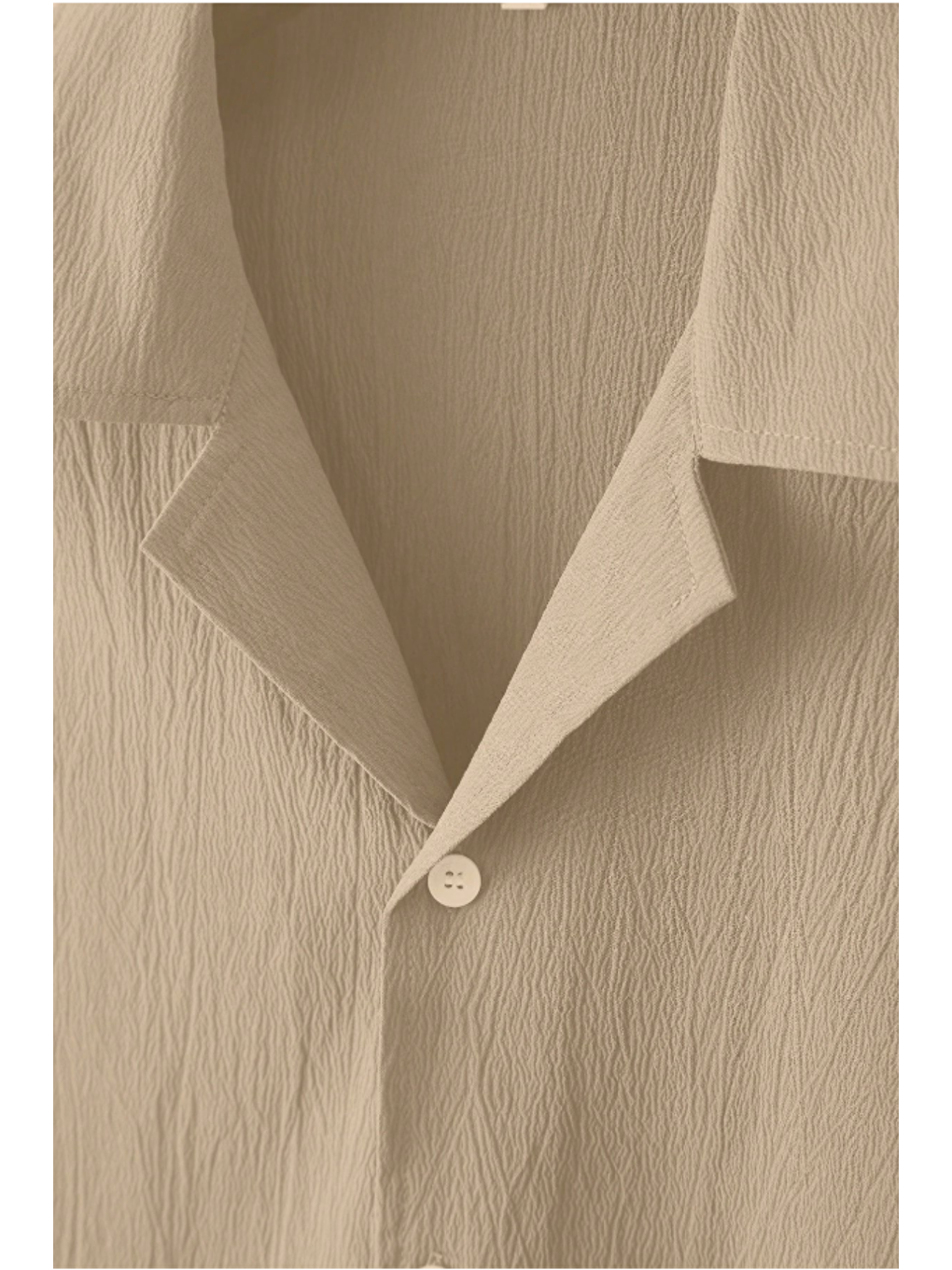 Bej Yarım Regular Apaş Yaka Kısa Kol Müslin Kumaş Erkek Gömlek-2