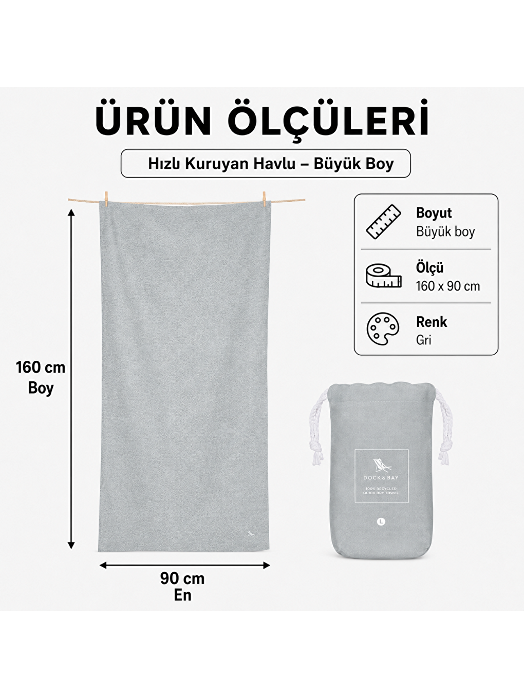 Gri Dock And Bay Hızlı Kuruyan Havlu Essential L Mountain Grey-1