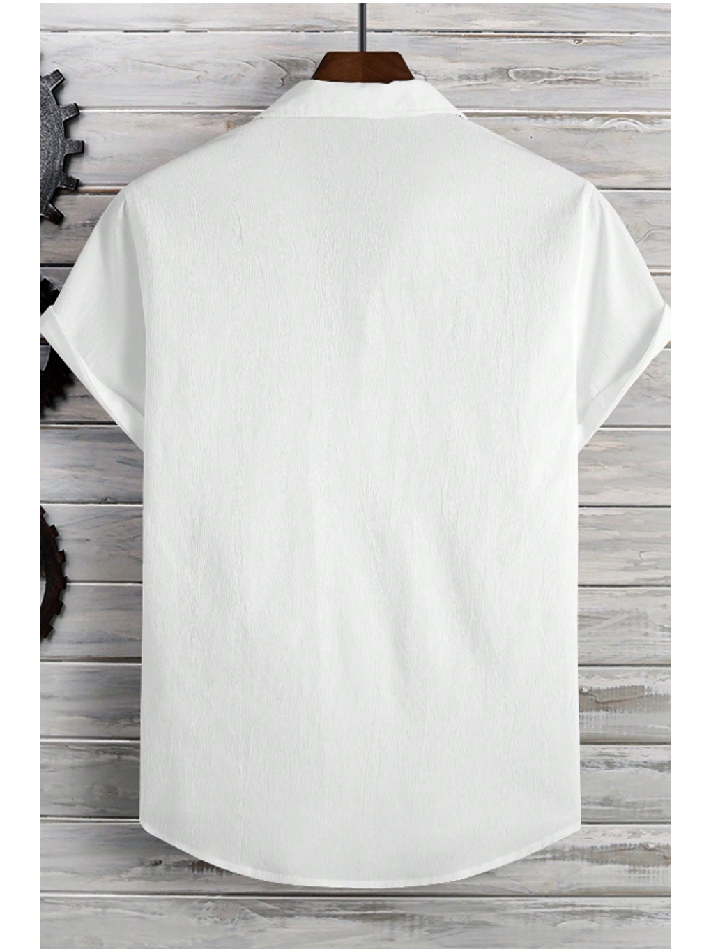 Beyaz Yarım Regular Apaş Yaka Kısa Kol Müslin Kumaş Erkek %100 Pamuk Gömlek-1