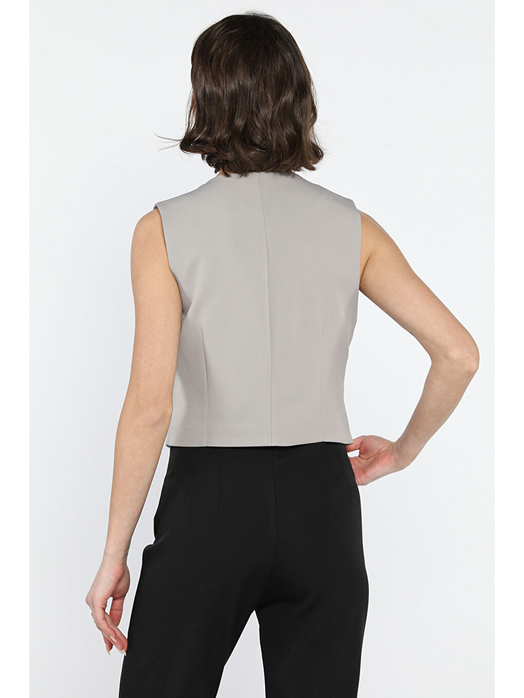 Gri Kadın Fermuarlı Yelek-3