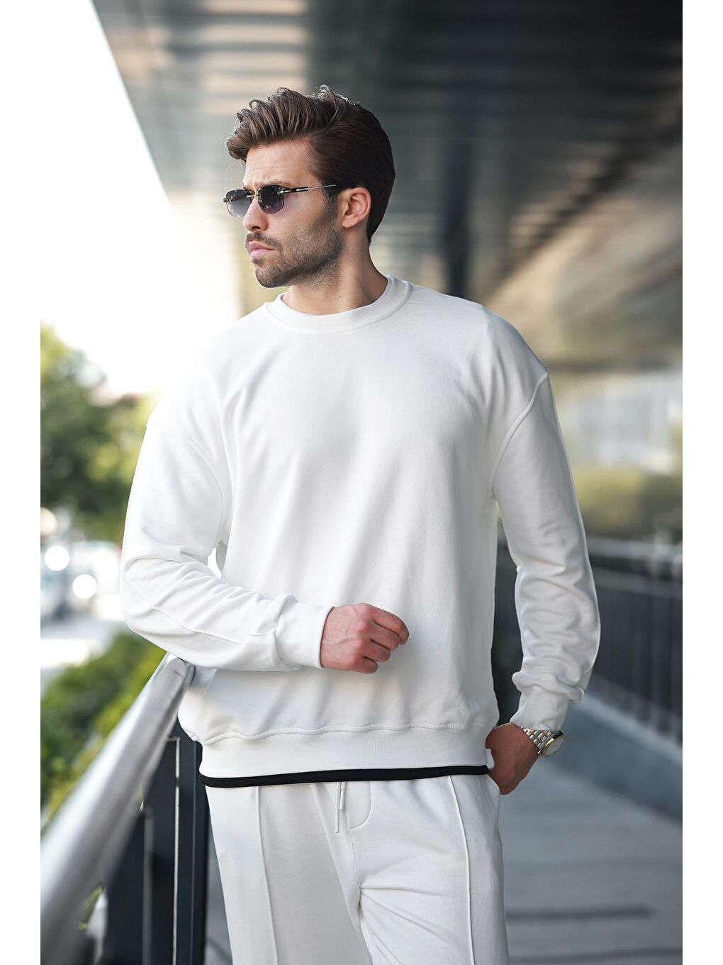 Ekru Bisiklet Yaka Basic Erkek Eşofman Takımı E7323-3