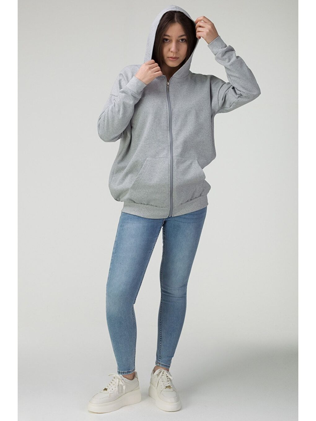 Kadın Gri Oversize Hırka-2