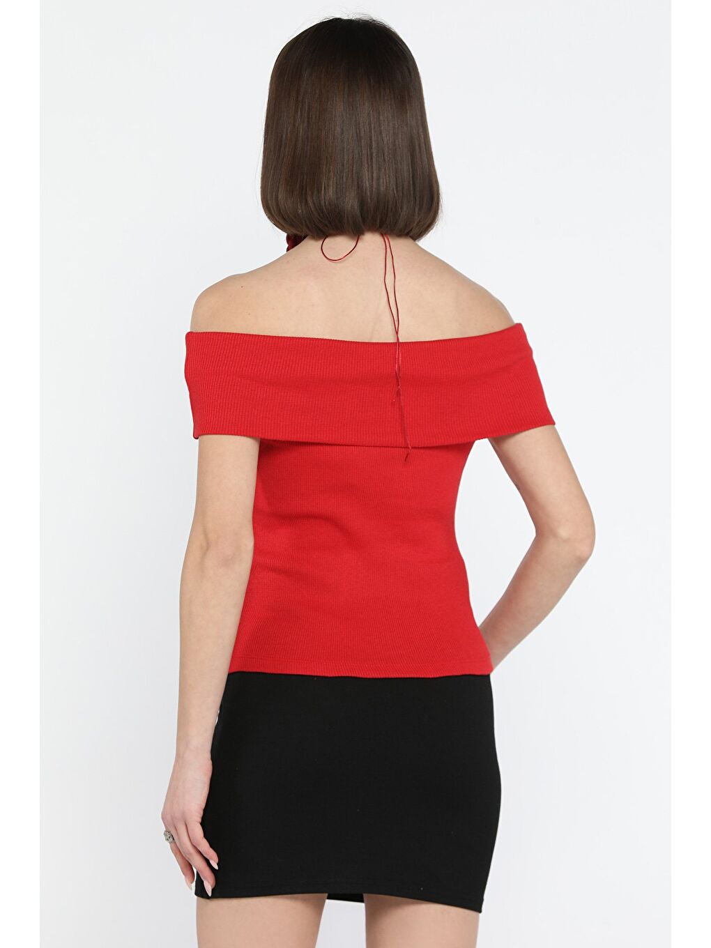 Kırmızı Kadın Madonna Yaka Kaşkorse Bluz-2