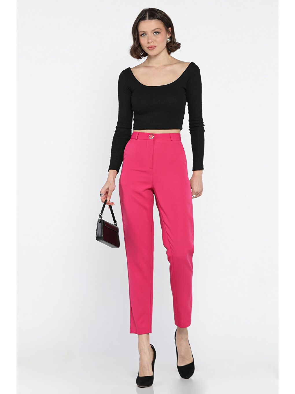 Fuşya Kadın Kumaş Pantolon-1