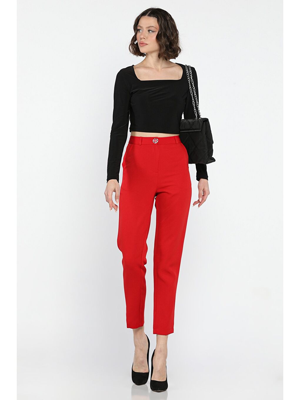 Kırmızı Kadın Kumaş Pantolon-1