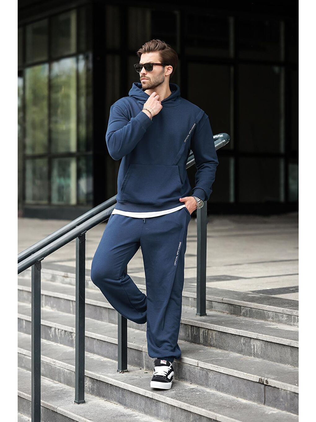 Lacivert Kapüşonlu Kanguru Cep Erkek Eşofman Takımı E7325