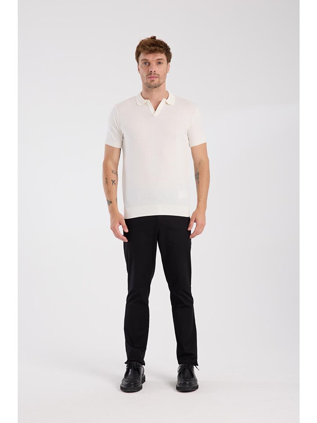 Aclub Alfa Örme Kumaş Viskon Karışımlı Slim Fit Ekru Polo Yaka Erkek Düz Polo Shirt