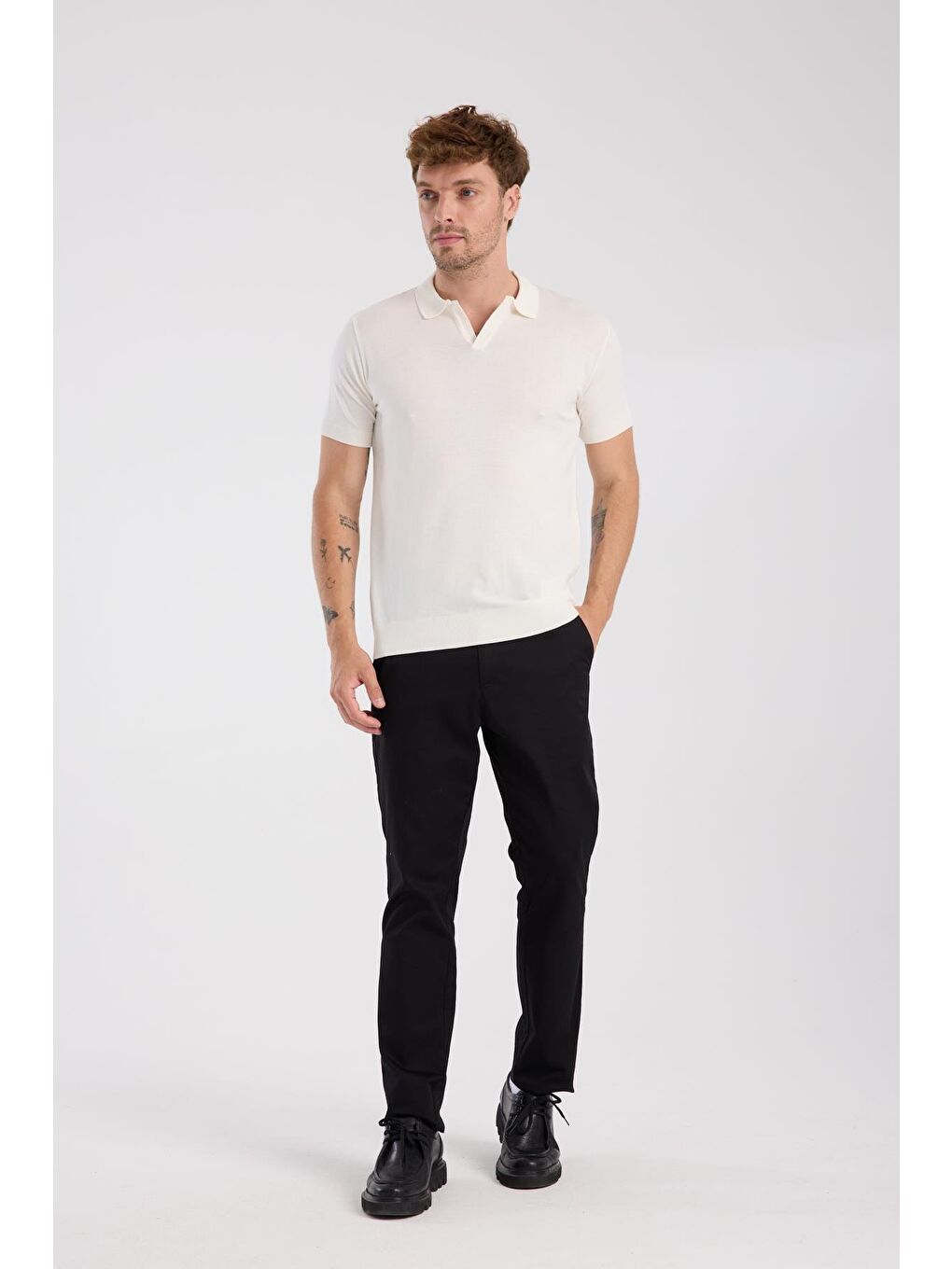 Aclub Alfa Örme Kumaş Viskon Karışımlı Slim Fit Ekru Polo Yaka Erkek Düz Polo Shirt-1