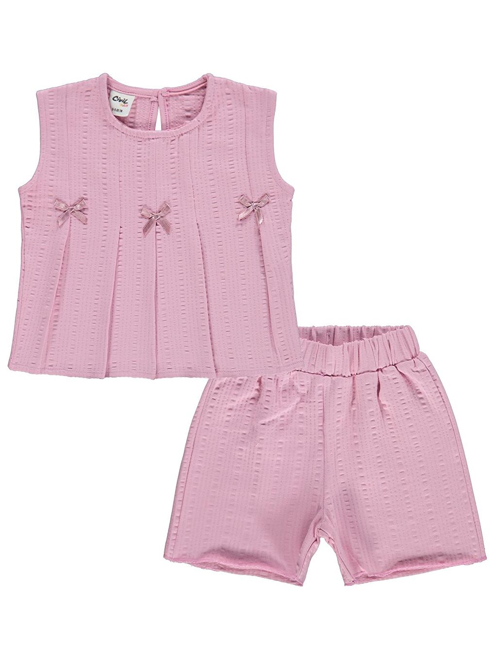Baby Kurdelalı Şortlu 6-18 Ay Takım - Pembe-2