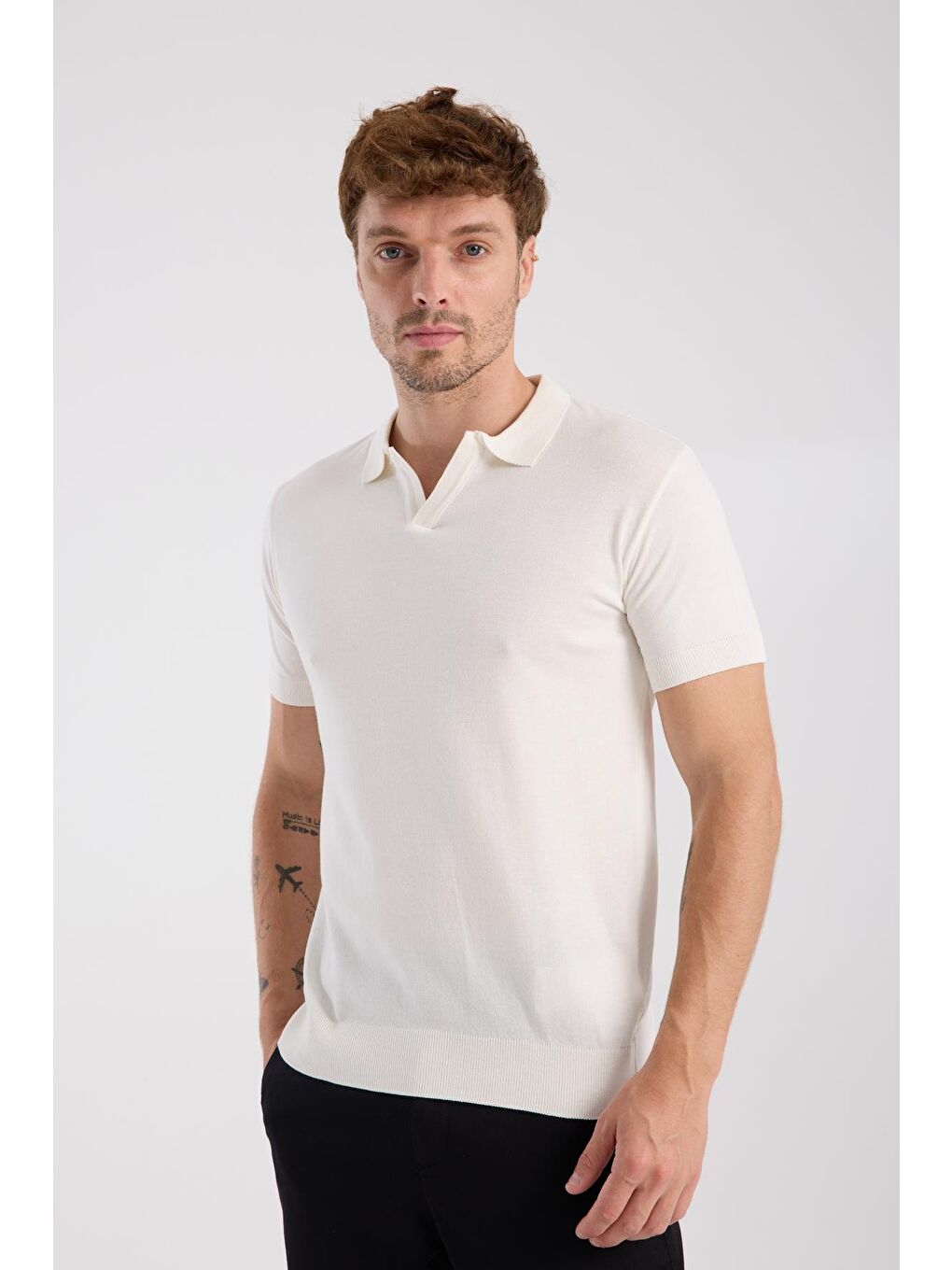 Aclub Alfa Örme Kumaş Viskon Karışımlı Slim Fit Ekru Polo Yaka Erkek Düz Polo Shirt-2