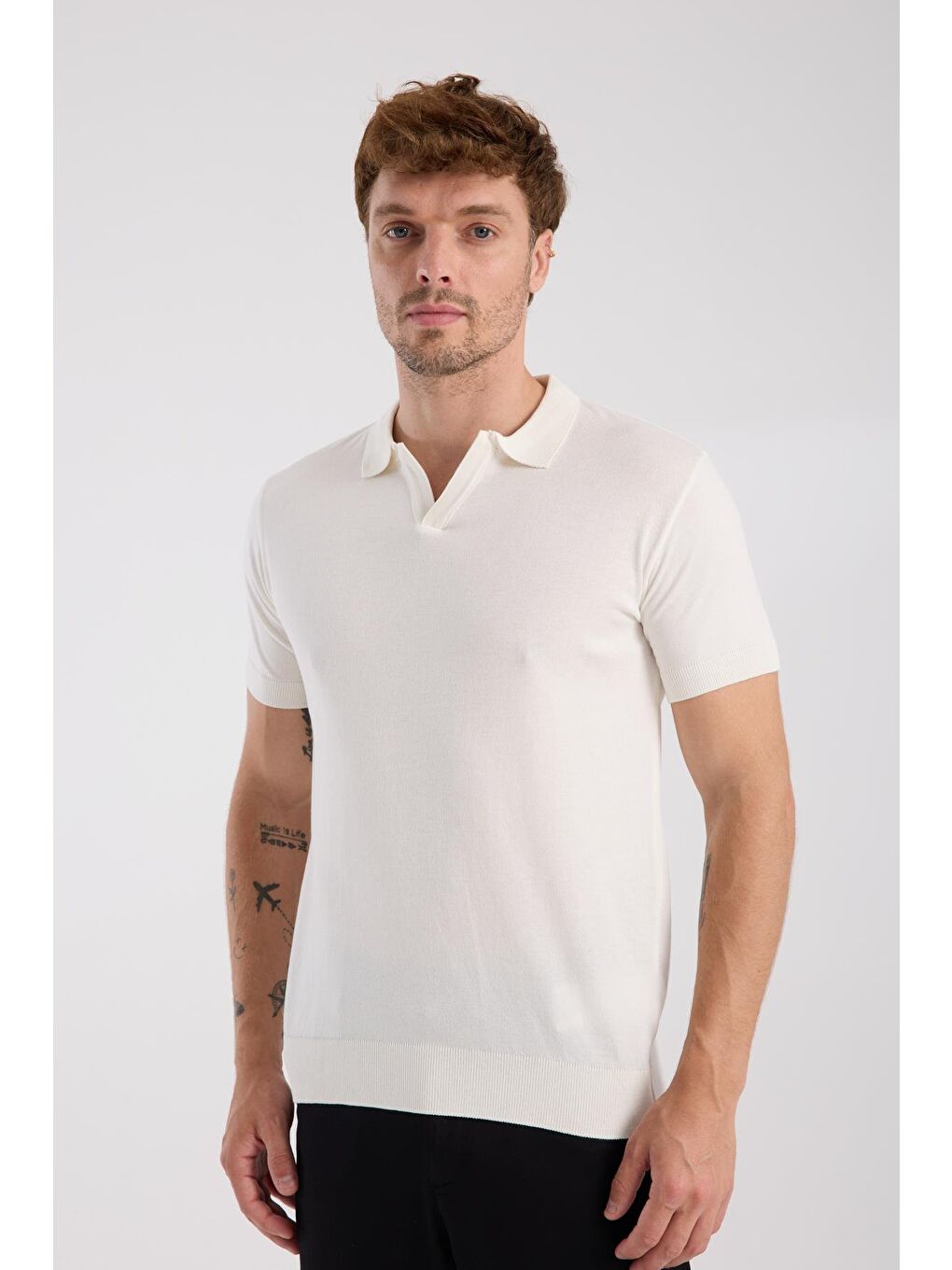 Aclub Alfa Örme Kumaş Viskon Karışımlı Slim Fit Ekru Polo Yaka Erkek Düz Polo Shirt-3