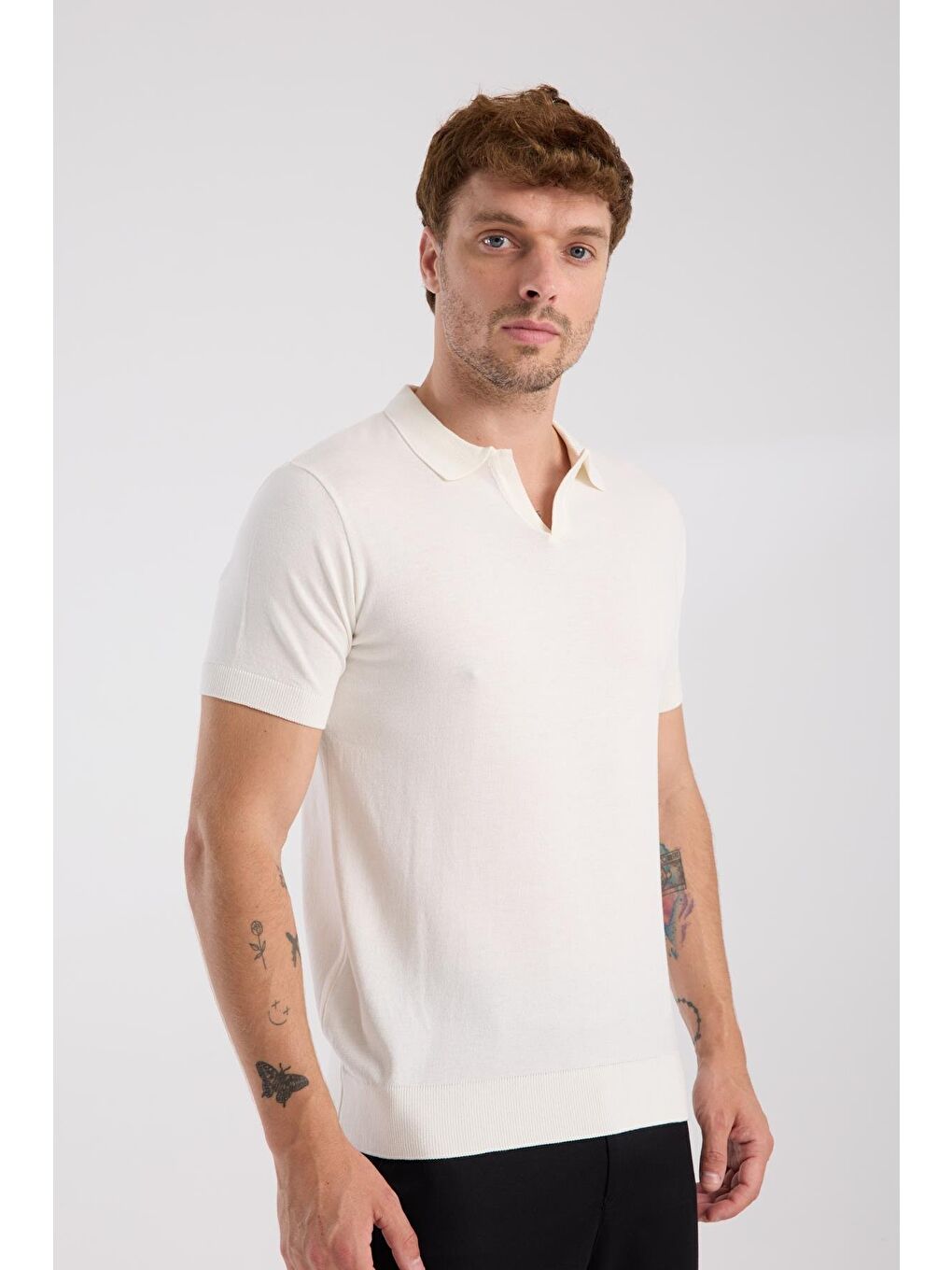 Aclub Alfa Örme Kumaş Viskon Karışımlı Slim Fit Ekru Polo Yaka Erkek Düz Polo Shirt-4
