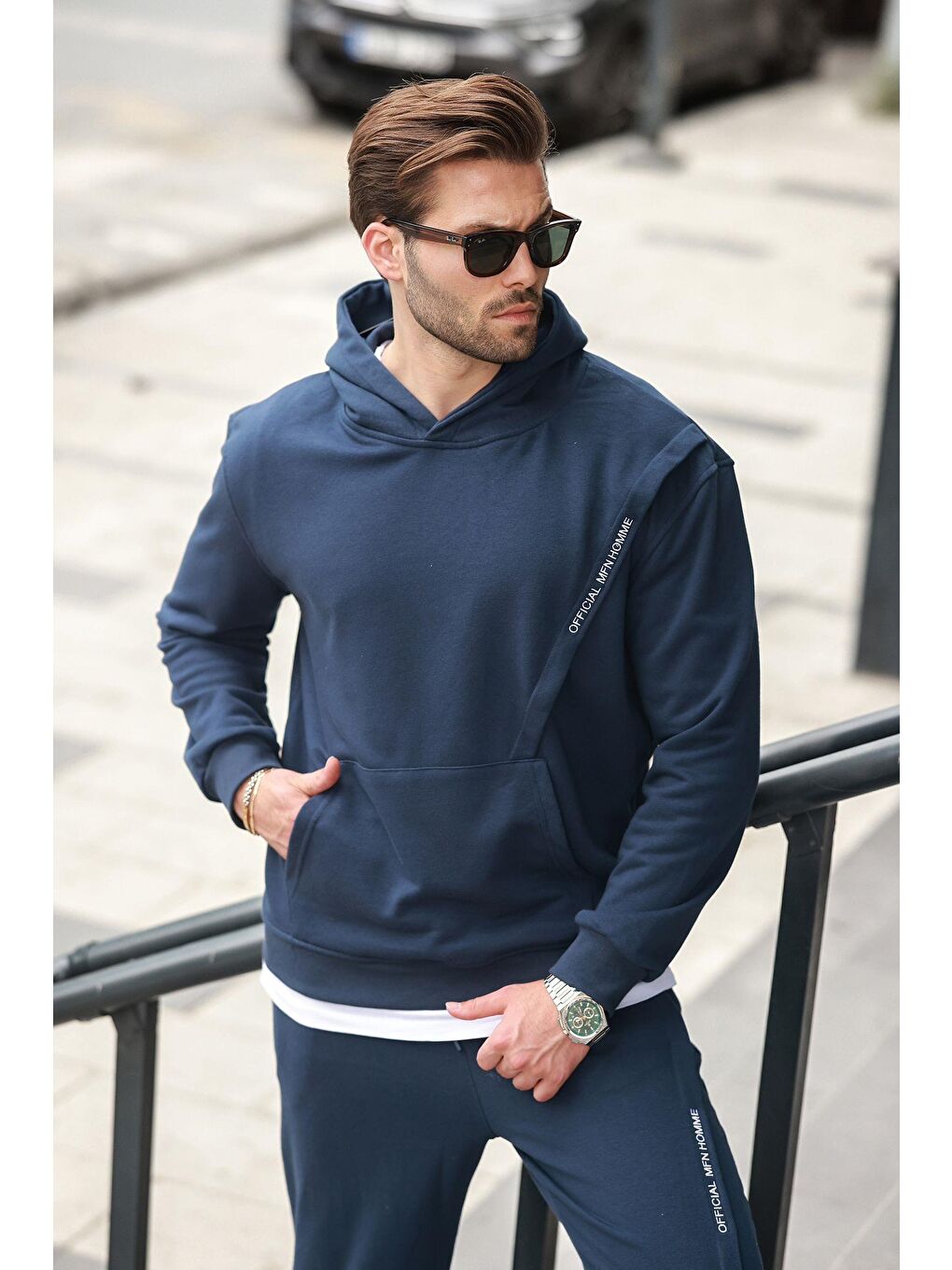Lacivert Kapüşonlu Kanguru Cep Erkek Eşofman Takımı E7325-2