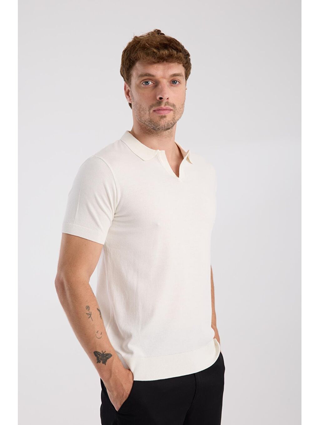 Aclub Alfa Örme Kumaş Viskon Karışımlı Slim Fit Ekru Polo Yaka Erkek Düz Polo Shirt-5