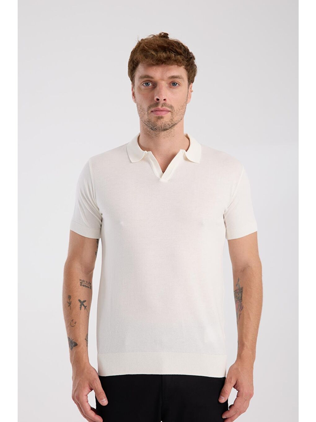 Aclub Alfa Örme Kumaş Viskon Karışımlı Slim Fit Ekru Polo Yaka Erkek Düz Polo Shirt-6