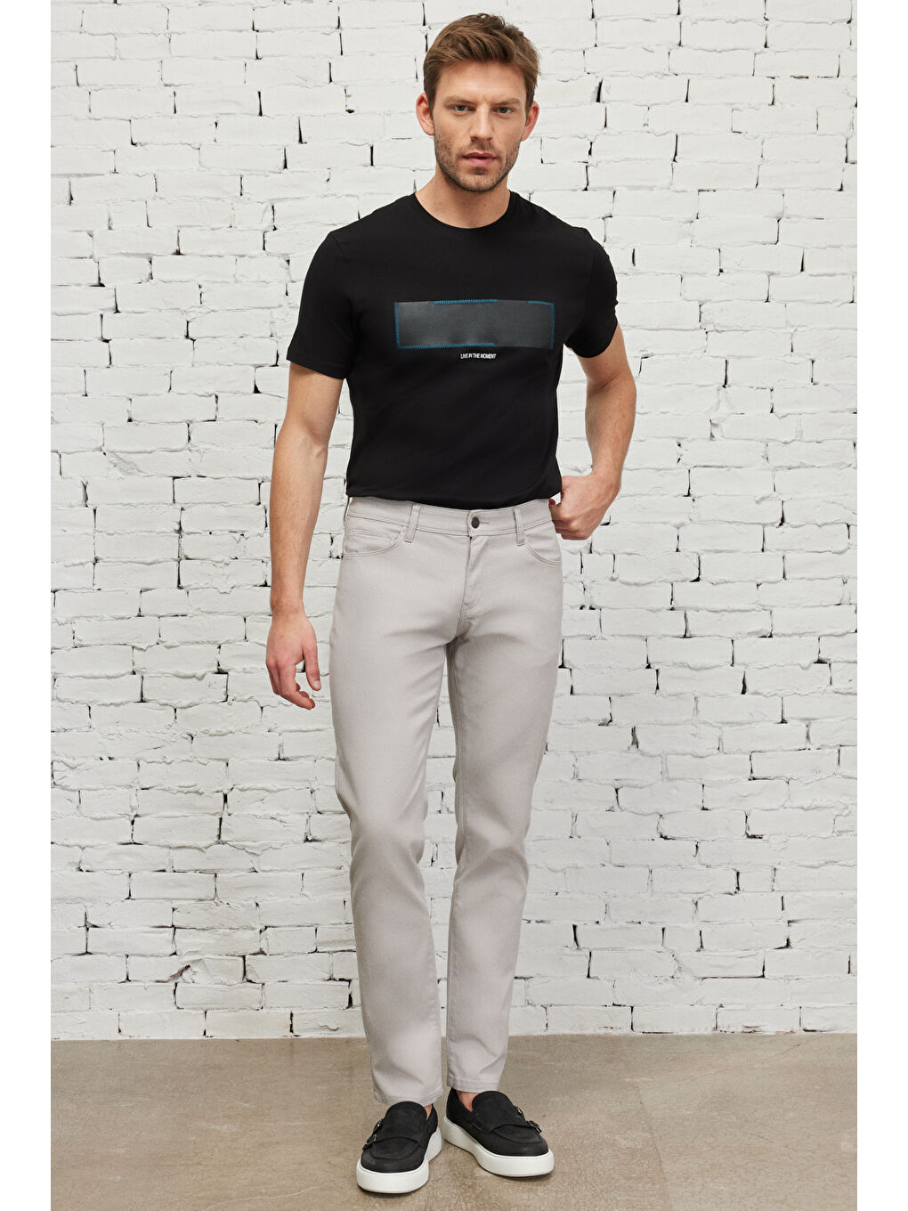 Bej Erkek Taş Slim Fit Dar Kesim 5 Cep Armürlü Esnek Pantolon-1