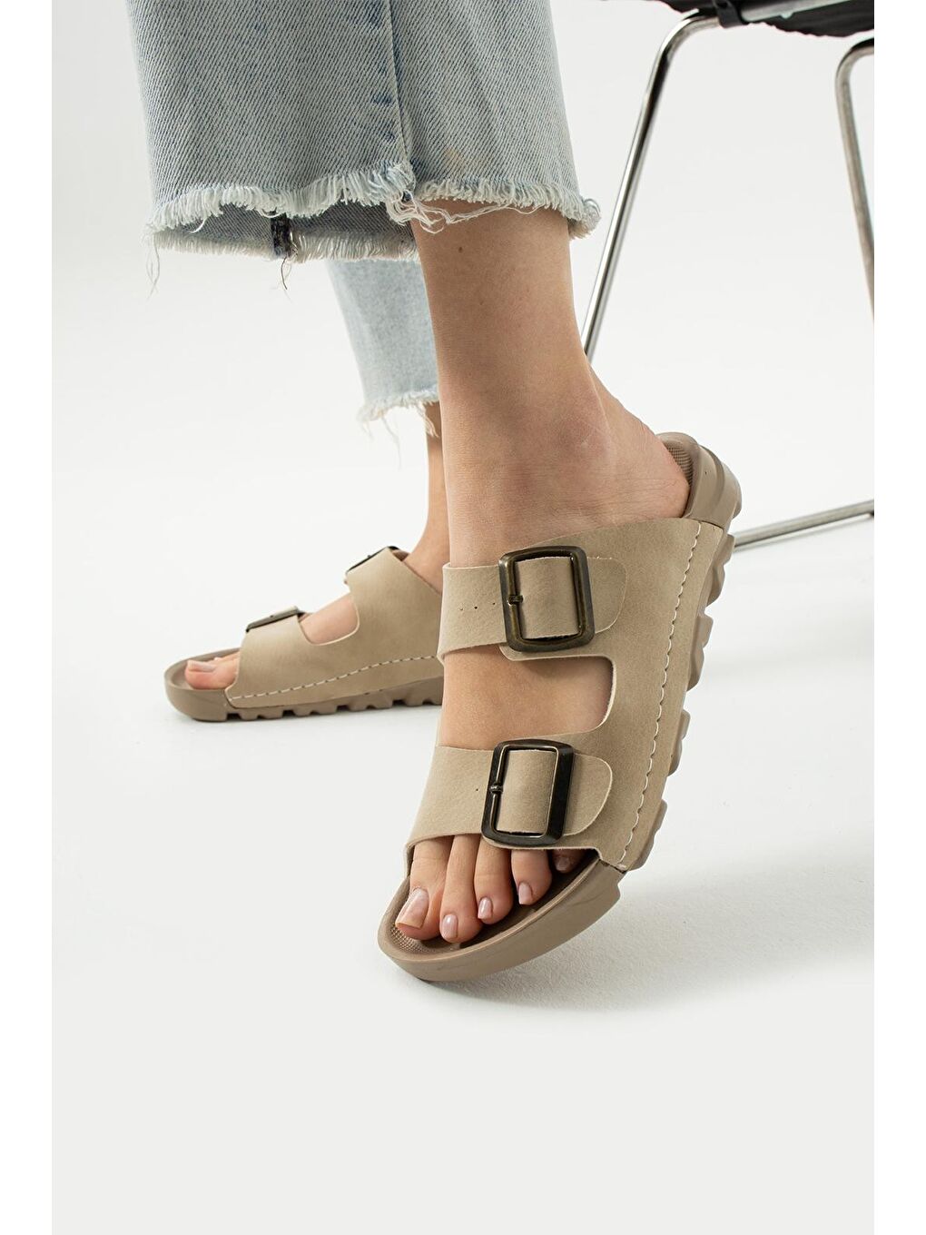 Ekru DAKOTA Unisex Ortopedik Terlik Günlük Kadın ve Erkek Dikişli Terlik Dış Mekan ve Ev Terliği-1