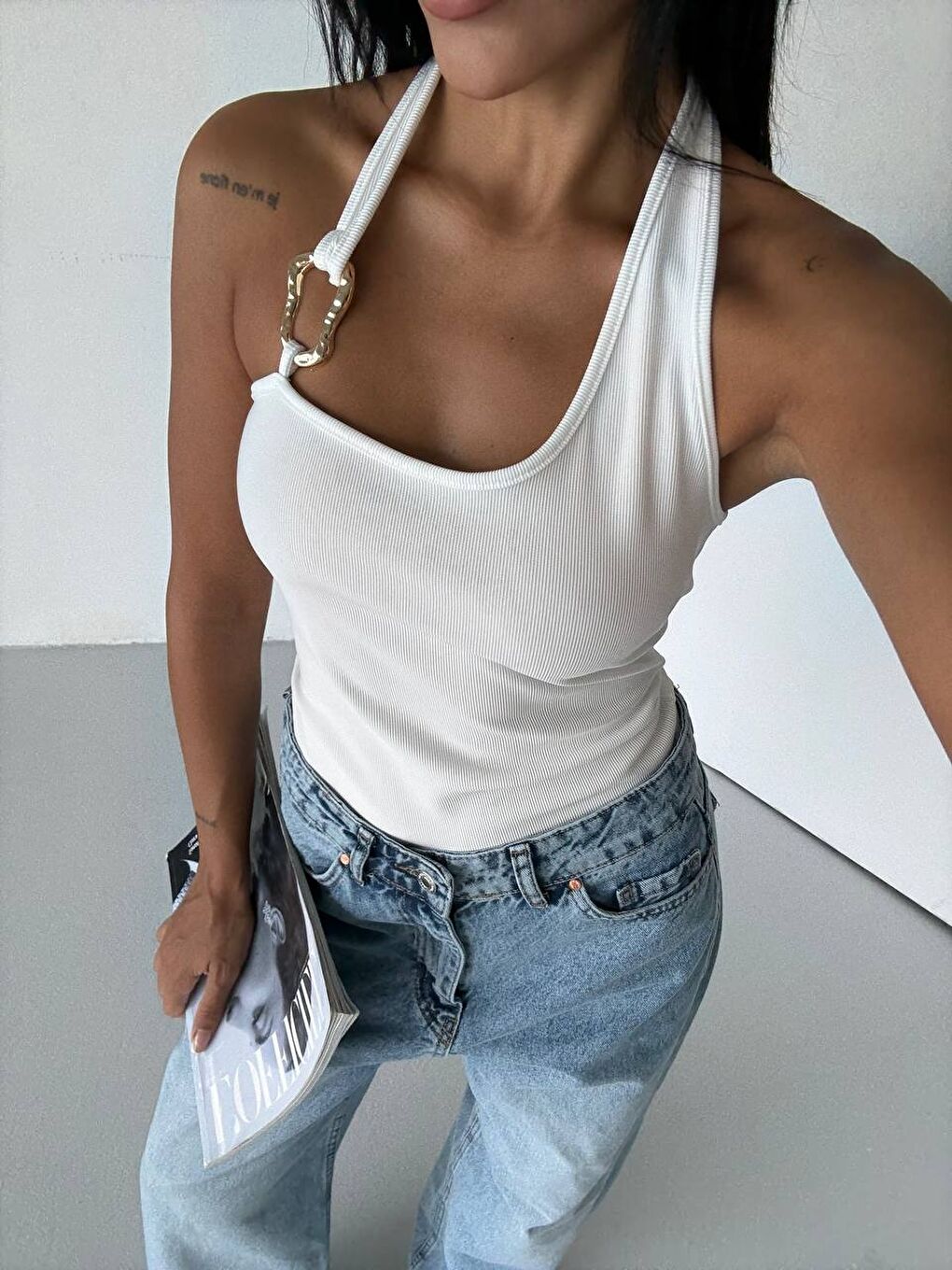 Omuz Toka Detay Bluz Beyaz-2