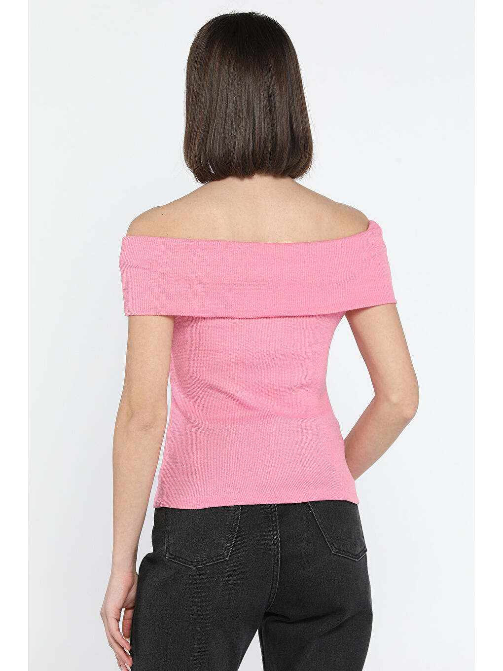 Pembe Kadın Madonna Yaka Kaşkorse Bluz-3