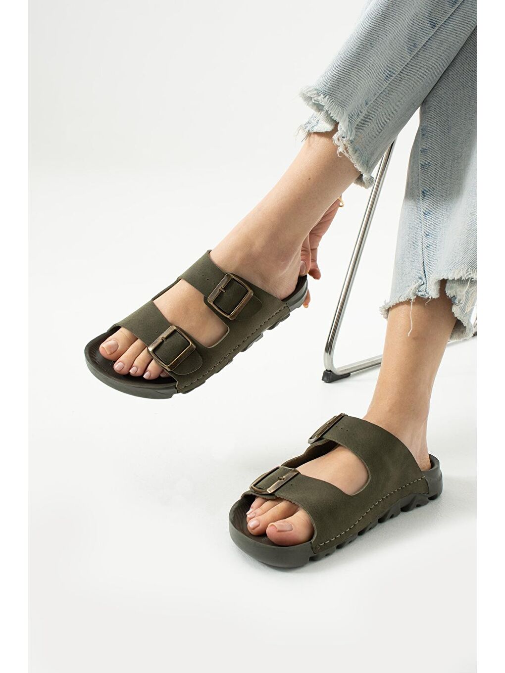 Haki DAKOTA Unisex Ortopedik Terlik Günlük Kadın ve Erkek Dikişli Terlik Dış Mekan ve Ev Terliği-1