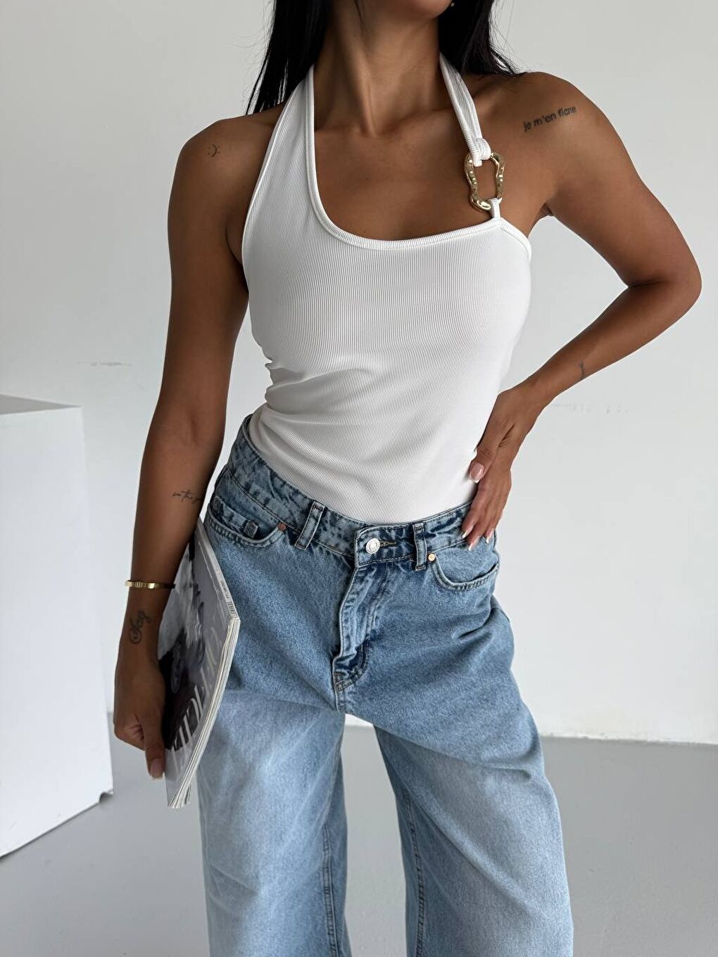 Omuz Toka Detay Bluz Beyaz-3