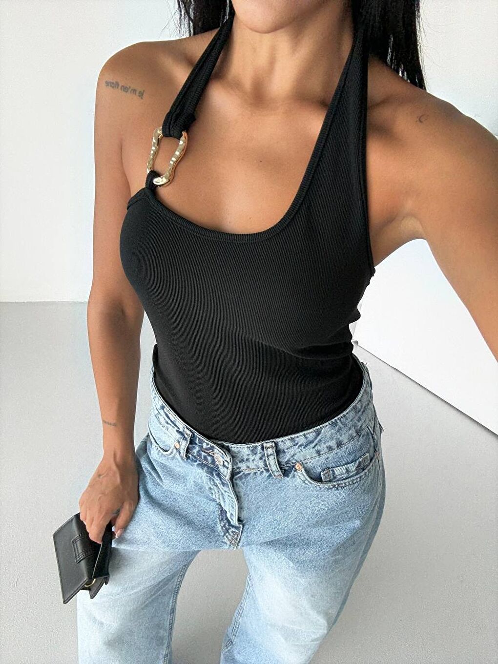 Omuz Toka Detay Bluz Siyah-1