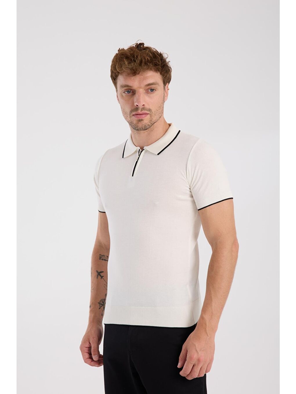 Aclub Echo Örme Kumaş Viskon Karışımlı Slim Fit Ekru Polo Yaka Erkek Düz Polo Shirt-2