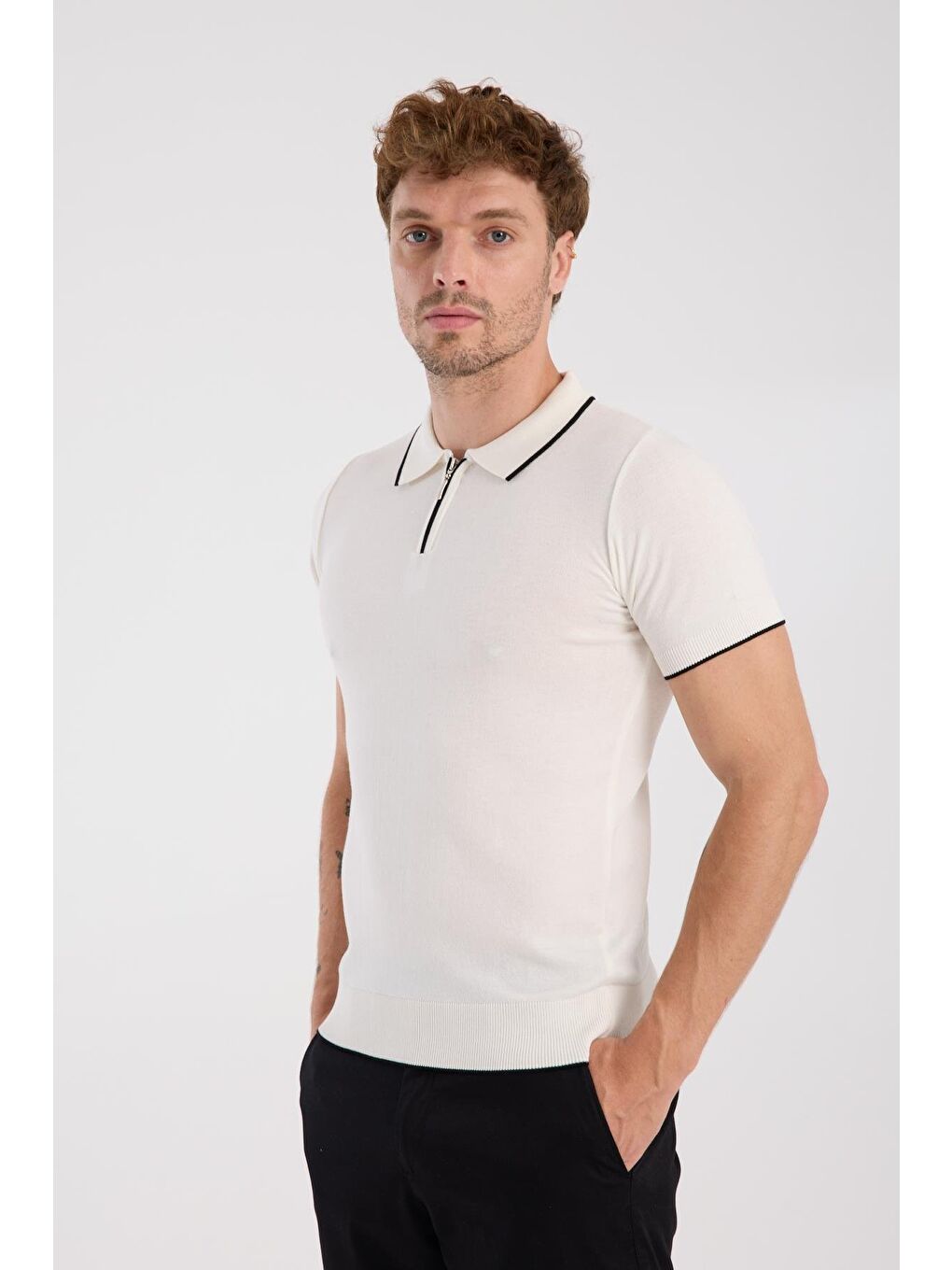 Aclub Echo Örme Kumaş Viskon Karışımlı Slim Fit Ekru Polo Yaka Erkek Düz Polo Shirt-3