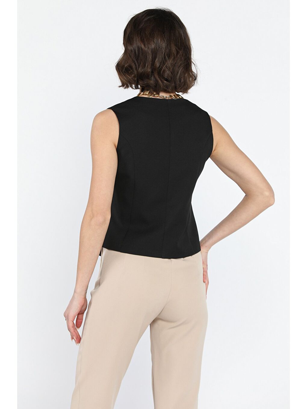 Siyah Kadın Bağcıklı Yelek-2