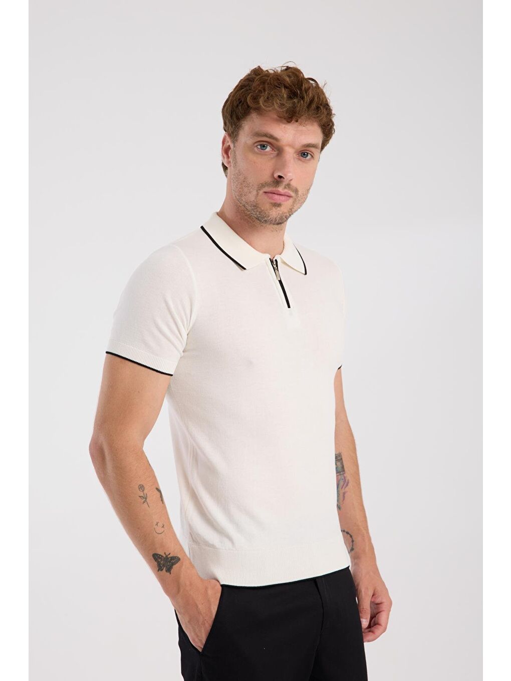 Aclub Echo Örme Kumaş Viskon Karışımlı Slim Fit Ekru Polo Yaka Erkek Düz Polo Shirt-4
