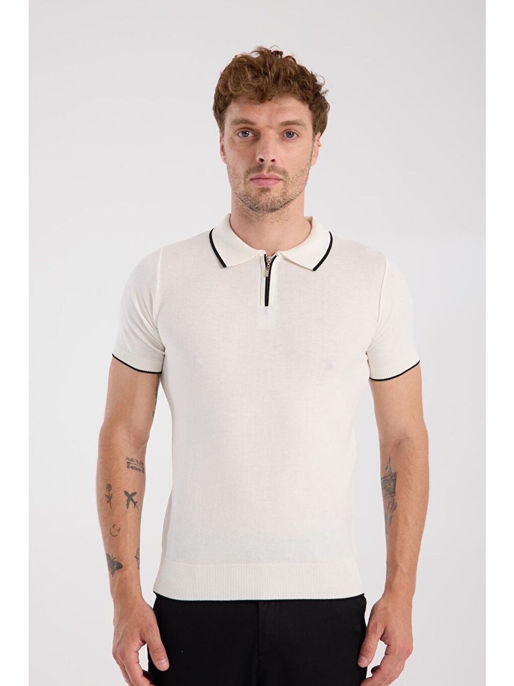 Aclub Echo Örme Kumaş Viskon Karışımlı Slim Fit Ekru Polo Yaka Erkek Düz Polo Shirt-5