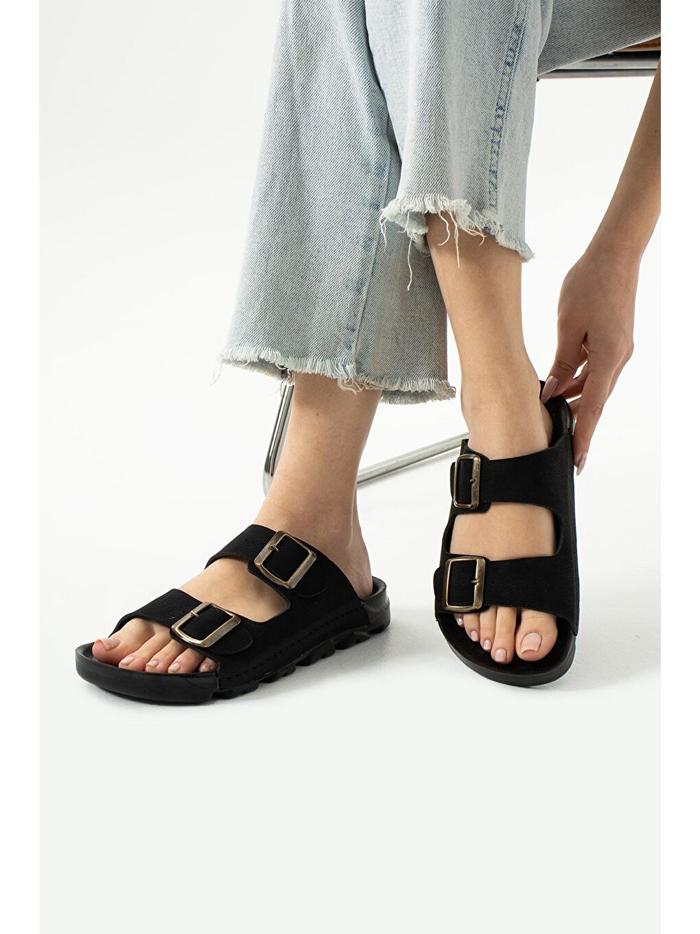 Siyah DAKOTA Unisex Ortopedik Terlik Günlük Kadın ve Erkek Dikişli Terlik Dış Mekan ve Ev Terliği-1